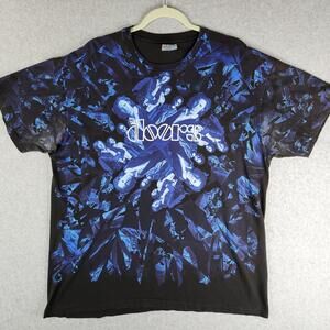 Vintage The Doors Shirt Mens XL Black All Over Graphic Hanes 90s Band Tee